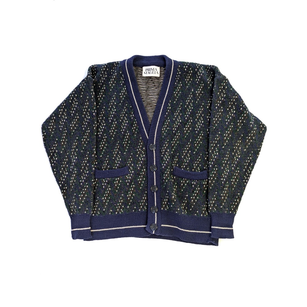 Prima Maglia Vintage Wool Blend Cardigan Sweater Mens Medium Blue Green USA Made - Picture 2 of 7